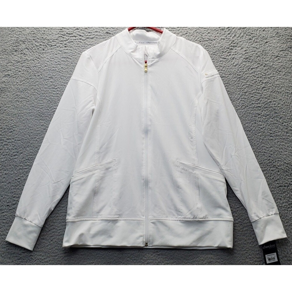 Cherokee Activewear Jacket Mens Medium White‎ Iflex Stand Up Collar Full Zipper